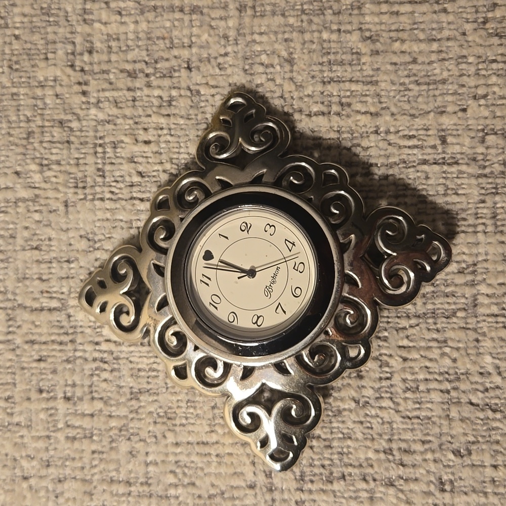 Brighton table clock 2.50 X 2.50" silverplate open work design